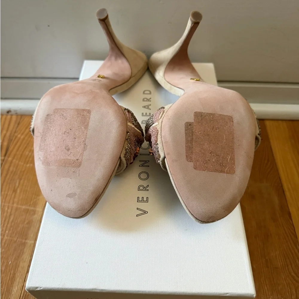 Veronica Beard Beige Beaded Slide Heels - Picture 5 of 5